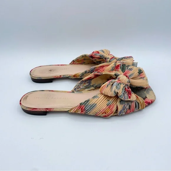 Loeffler Randall Daphne Pleated Knot Flat Sandals 9 Floral - Picture 2 of 16